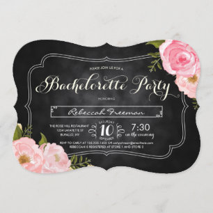Modern Vintage Roses Chalkboard Bacherolette Party Invitation