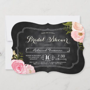 Modern Vintage Roses Chalkboard Bridal Shower Invitation