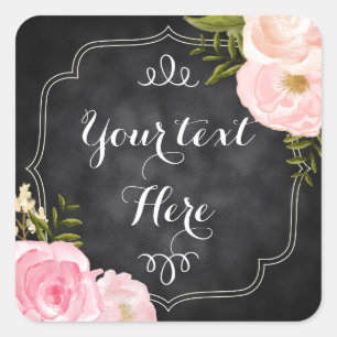 Modern Vintage Roses Chalkboard Custom Favour Square Sticker