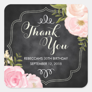 Modern Vintage Roses Chalkboard Custom Favour Square Sticker