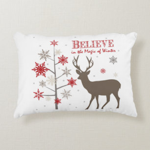modern vintage rustic deer and snowflakes decorative cushion