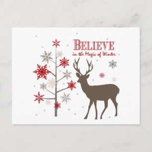modern vintage rustic deer and snowflakes postcard