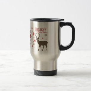 modern vintage rustic deer and snowflakes travel mug