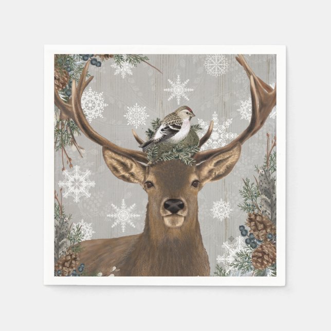 modern vintage rustic winter deer napkin (Front)
