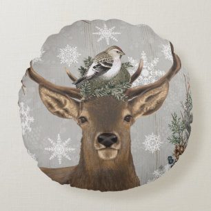 modern vintage rustic winter deer round cushion