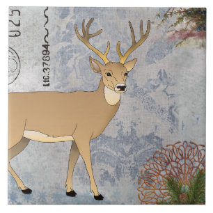 Modern Vintage Rustic Winter Deer Snowflakes Tile