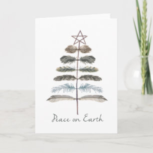 modern vintage rustic winter winter feather tree holiday card