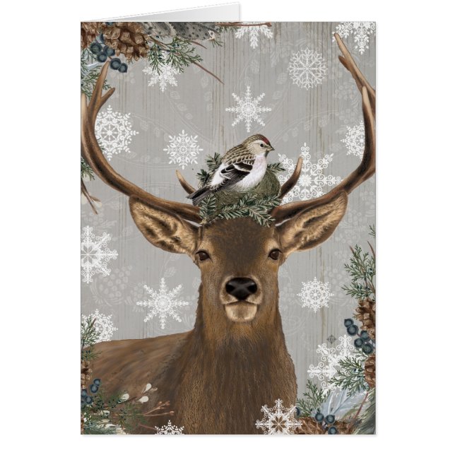 modern vintage rustic woodland winter deer (Front)