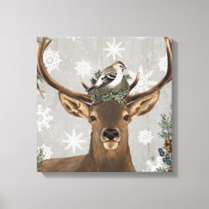 modern vintage rustic woodland winter deer canvas print
