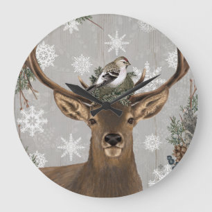 modern vintage rustic woodland winter deer large clock