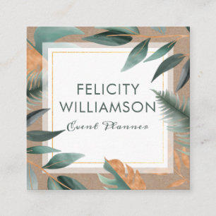 Modern Vintage Sage Floral & Craft Paper Square Business Card