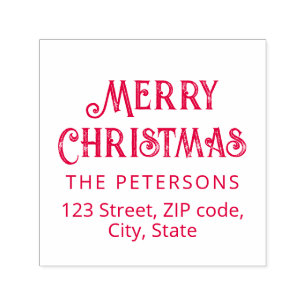 Modern Vintage Script Red Message Merry Christmas Self-inking Stamp
