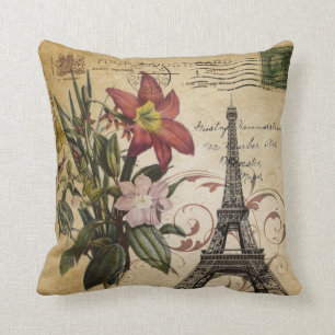 modern vintage scripts lily Paris Eiffel Tower Cushion