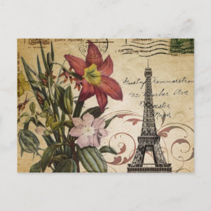 modern vintage scripts lily Paris Eiffel Tower Postcard