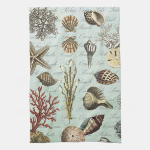 Modern Vintage Seashells Tea Towel