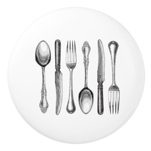 modern vintage silverware ceramic knob (Front)