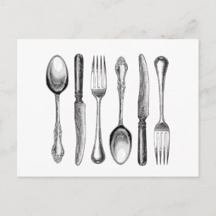 modern vintage silverware postcard