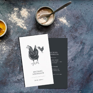 Modern Vintage Simple Chicken Eggs Farmer Black Business Card