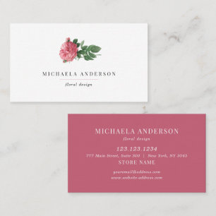 Modern Vintage Simple Floral Pink Rose Business Card