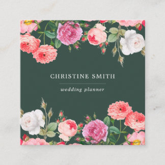 Modern Vintage Simple Floral Pink Rose Business Square Business Card