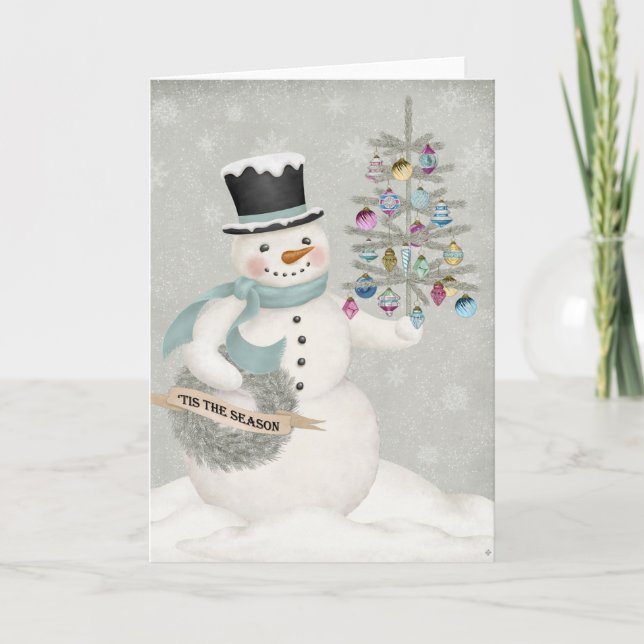 Modern vintage Snowman Christmas greeting card (Front)