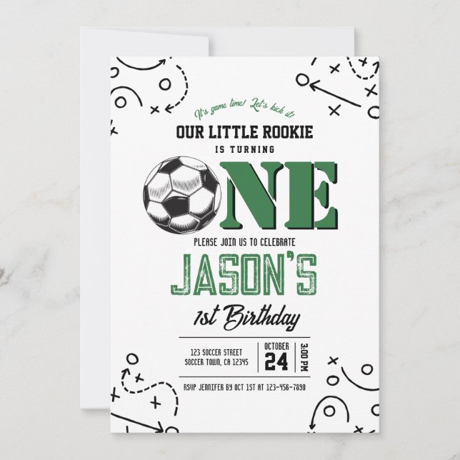 Modern Vintage Soccer Sports 1st Birthday Invitation (Front)