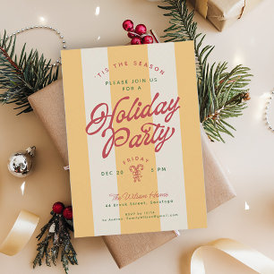 Modern Vintage Stripes Cute Retro Holiday Party Invitation