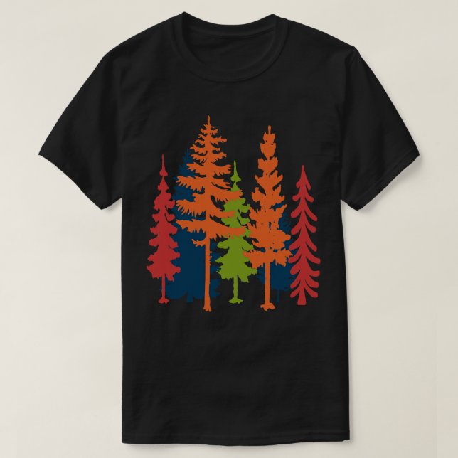 Modern Vintage Style Conifer Trees Silhouettes T-Shirt (Design Front)