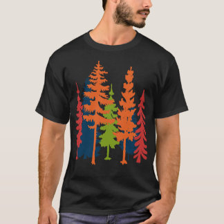 Modern Vintage Style Conifer Trees Silhouettes T-Shirt