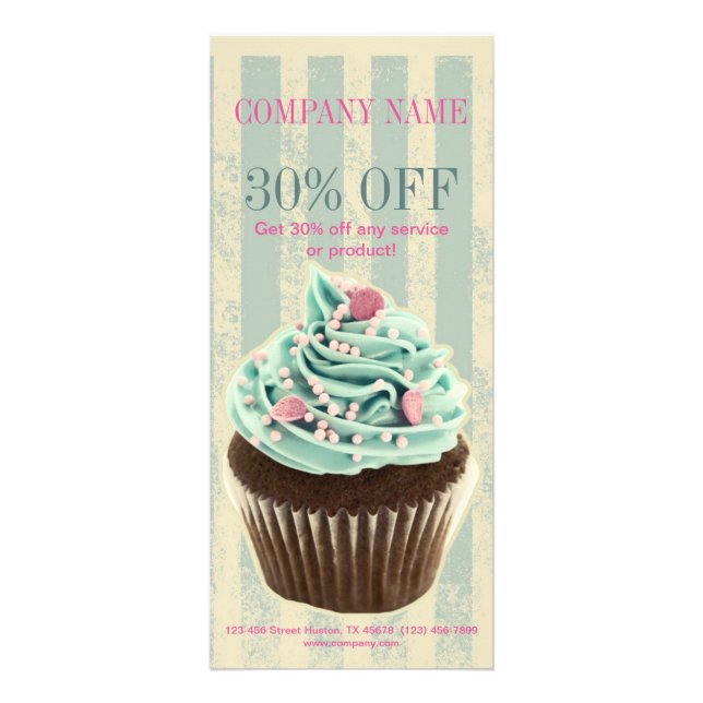 modern vintage teal  bakery dessert cupcake rack card (Front)