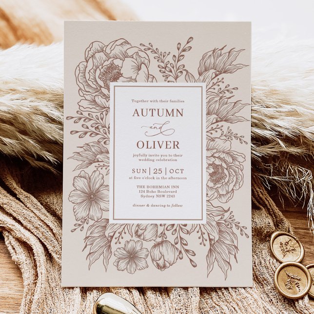 Modern Vintage Terracotta Floral Wedding Invitation (Creator Uploaded)