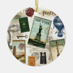 Modern vintage travel ceramic tree decoration