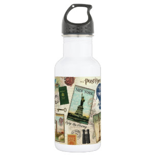 modern vintage travel collage 532 ml water bottle
