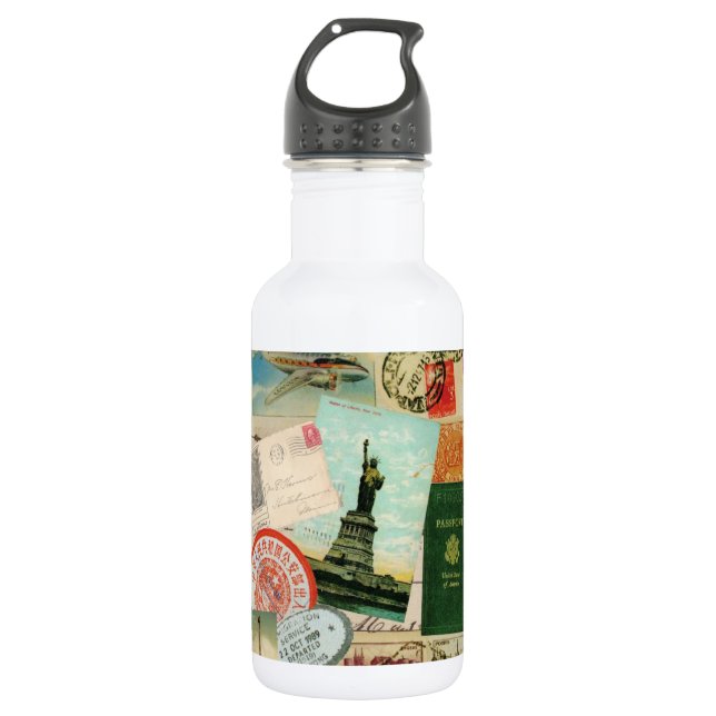 modern vintage travel collage 532 ml water bottle (Front)