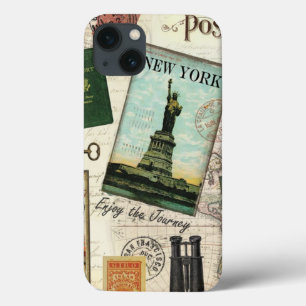 modern vintage travel collage iPhone 13 case