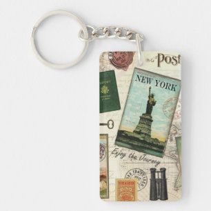 modern vintage travel collage key ring