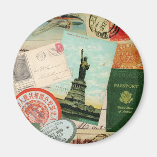 modern vintage travel collage magnet
