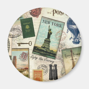 modern vintage travel collage magnet