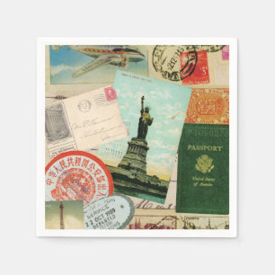 modern vintage travel collage napkin