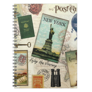 modern vintage travel collage notebook