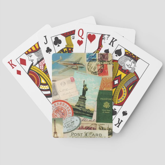 modern vintage travel collage playing cards (Back)