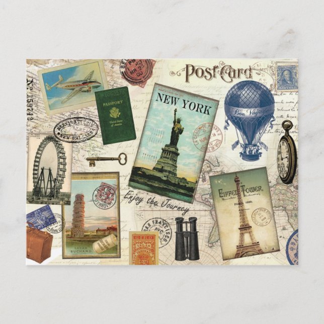 modern vintage travel collage postcard (Front)