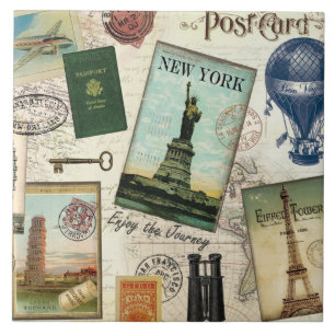 modern vintage travel collage tile
