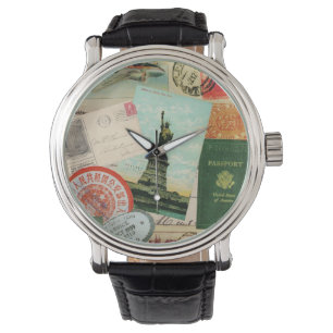 modern vintage travel collage watch