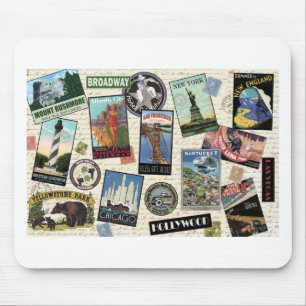modern vintage travel USA Mouse Mat