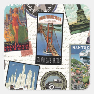 modern vintage travel USA Square Sticker