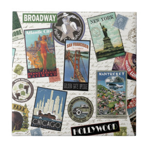 modern vintage travel USA Tile
