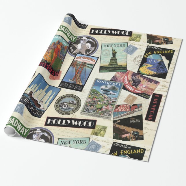 Modern Vintage Travel USA Wrapping Paper (Unrolled)