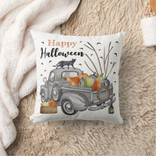 Modern Vintage Truck Happy Halloween Cushion