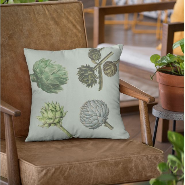 Modern Vintage Vegetable Artichoke cushion (Front of Artichoke Cushion)